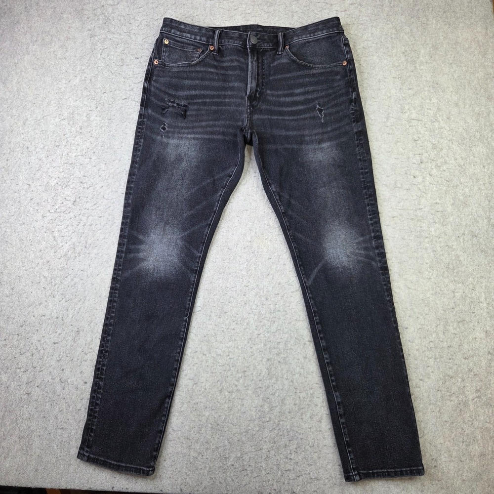 American Eagle AirFlex 360 Athletic Skinny Jeans Mens 34x32 Black Distressed